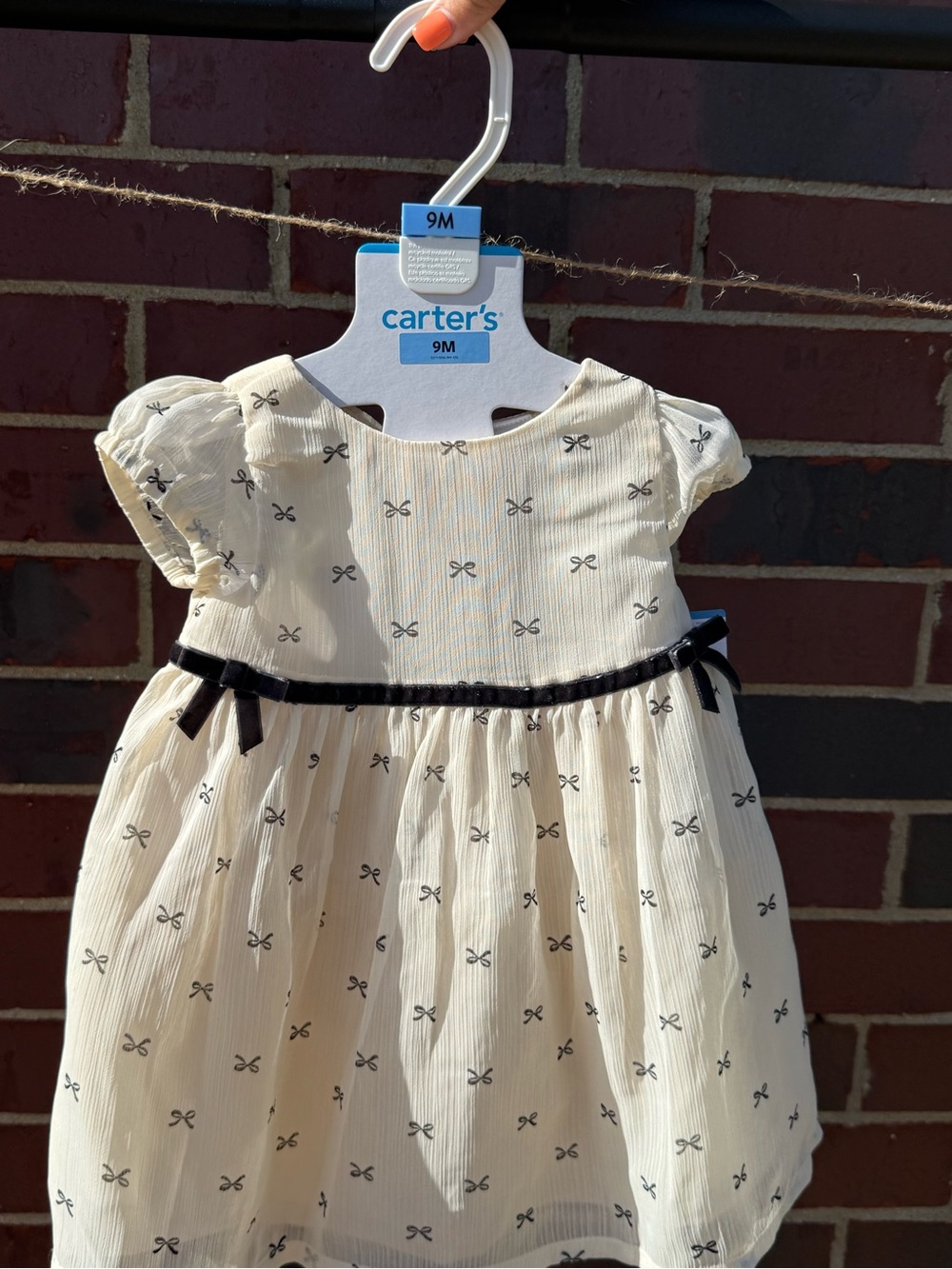 Carter's Cream Dress with Black Bow Trim